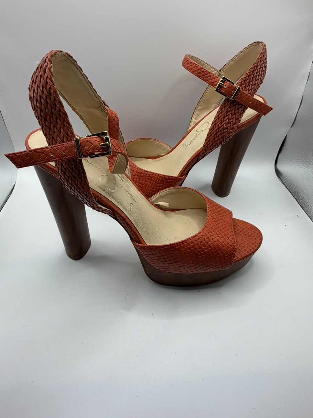Jessica Simpson Alesta Burnt Orange Textured Platform Block Heel Sandals - Picture 2 of 6